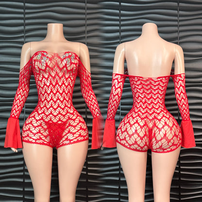 Flare Mesh Romper w/ Thong